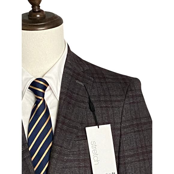 Bar III Men's 36R Slim Fit Sport Coat Stretch Unlined Brown Plaid NEW - Picture 5 of 12